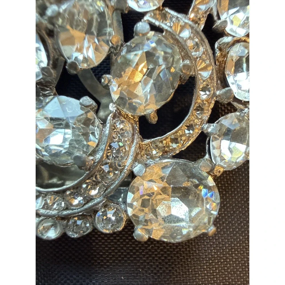 Mid Century Pot Metal Rhinestone Brooch With Working Duette-Style Converter 2.4